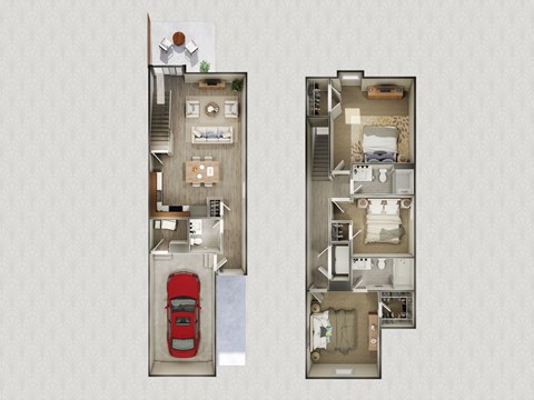 Floor plan for 3 beds, 2.5 baths, 1365 sqft